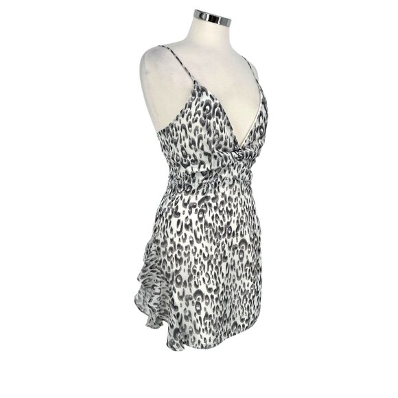 Superdown Revolve Kina Leopard Print Ruched Mini Dress Gray White Size Medium - Picture 3 of 11